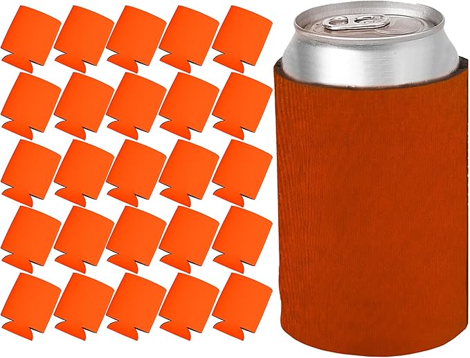 25 Ct of Kan-Tastic Can Cooler & Holder – Orange – Soft, Flexible Foam Keeps Beer, Soda, Water Cool & Fresh – Great for Custom Designs for DIY Projects, Events, Company Promotions