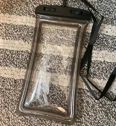 Sea,SandSun Floating Waterproof Phone Case, Waterproof Cellphone Bag, Floatable, Waterproof Phone Pouch, Clear Design, Touch Screen, Beach Swim Tubing Theme Park, iPX8 (Black), 8.6inx4.1in