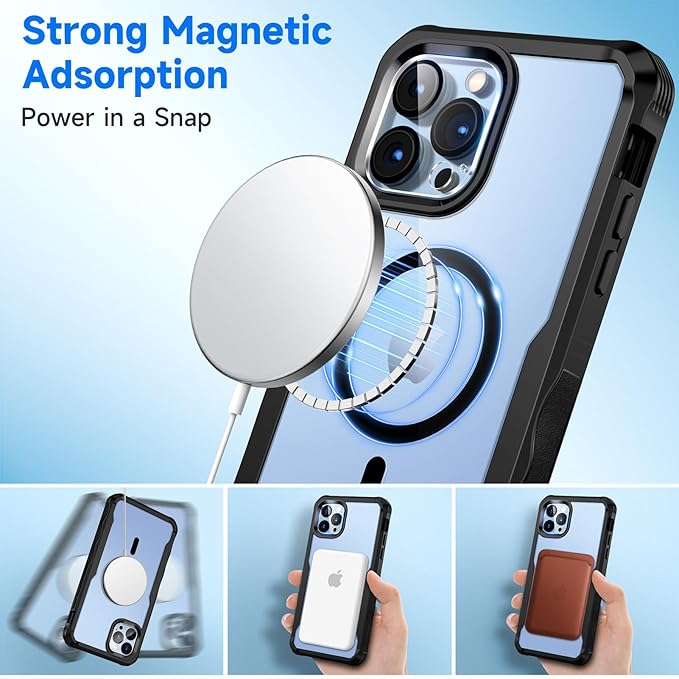seacosmo Magnetic Case for iPhone 13 Pro, Privacy Screen Protector and Camera Lens Protector, [Military Grade][Full Body Protection], for iPhone 13 Pro Anti-Peep Case, Blue