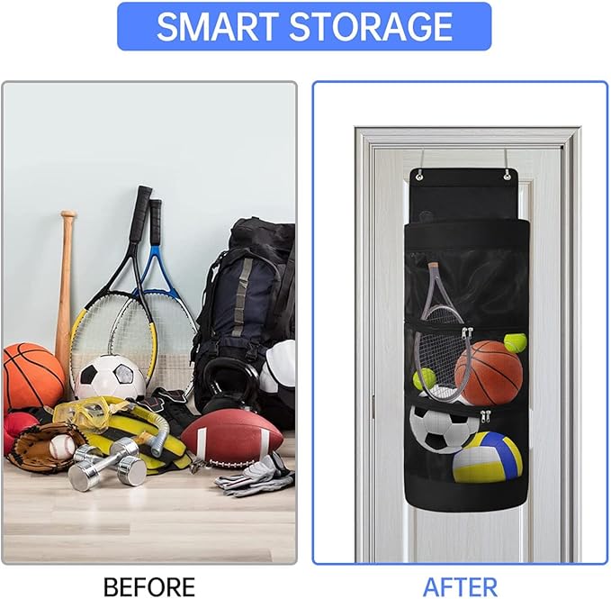 Door Sports Equipment Storage Bag, Practical and Reliable Ball Hanging Bag for Hold Soccer, Basketball, Football, Volleyball