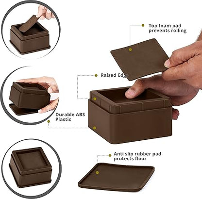 Utopia Bedding Bed Risers 2 Inch - Pack of 4 - Adjustable Furniture Risers 2  4 inch - Anti Slip Foam  Rubber Pad - Stackable Bed Lifts Risers Heavy Duty for Sofa, Bed, Table, Couch  Chair (Brown)