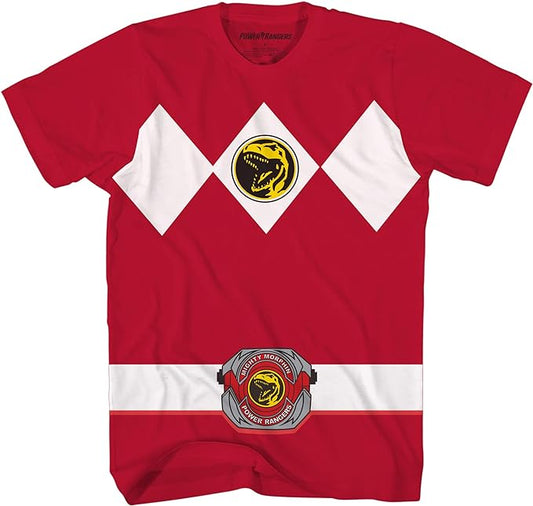 Mighty Morphin Power Rangers Red Blue Yellow Pink Green Black White Blue Costume T-Shirt