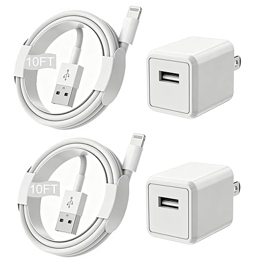 iPhone Charger,Extra Long 1 Pack 10FT Lightning Cable Cube i Phone 12 Charger Charging Transfer Cord Cable with USB Plug Wall Charge Block Travel Adapter for iPhone 14/13/12/11/SE2022/8/7/XS/XR/X/iPad
