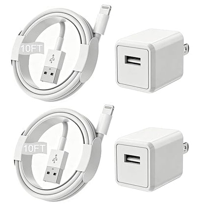 iPhone Charger,Extra Long 1 Pack 10FT Lightning Cable Cube i Phone 12 Charger Charging Transfer Cord Cable with USB Plug Wall Charge Block Travel Adapter for iPhone 14/13/12/11/SE2022/8/7/XS/XR/X/iPad