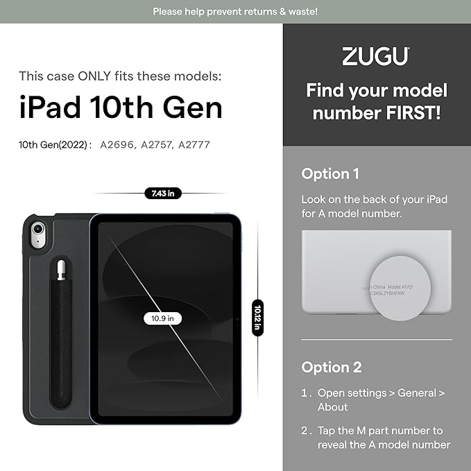 ZUGU CASE for iPad 10.9 Inch Case iPad 11th10th Generation (A16 20252022), Slim Protective Magnetic Stand  SleepWake Cover 11th10th Gen iPad Stand, Model s A2696, A2757, A2777, Stealth Black