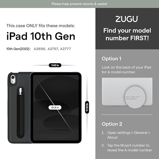 ZUGU CASE for iPad 10.9 Inch Case iPad 11th10th Generation (A16 20252022), Slim Protective Magnetic Stand  SleepWake Cover 11th10th Gen iPad Stand, Model s A2696, A2757, A2777, Stealth Black