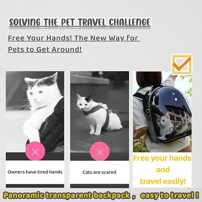 Cat Backpack Bubble, Cats and Dogs Pet Carrier Hard, Suitable for Cats Traveling Cat Bag Carrier, Transparent Outdoor Waterproof Spacecraft Pet Backpack Carrier(Black)