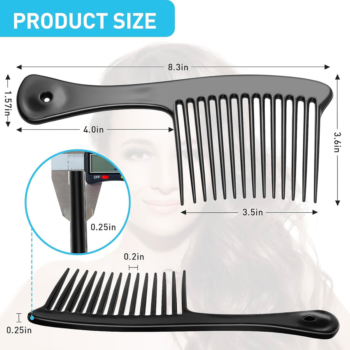 HDAJY Wide Tooth Comb, Large Thickened Hair Comb, Black Shower Combs for Wet Curly Straight Hair, Round Comb Teeth, No Hair Damage