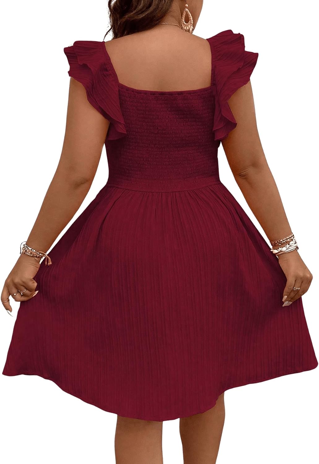 Floerns Women's Plus Size Wrap Front Sweetheart Neck Ruffle Cap Sleeve A Line Dress.