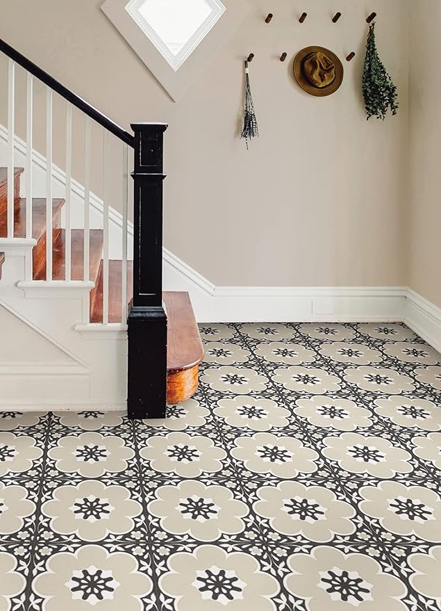 FloorPops 12-in by 12-in Black Daphne Vinyl Peel  Stick Floor Tiles (10 Tiles), (10 sq.ft.Carton)