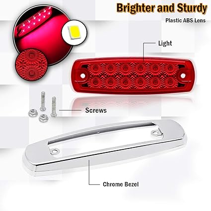 MADCATZ (Pack of 2 6.4 Inch Fish Shape Red 12 LED Clearance Side Marker Sealed Surface Bulbs Button Lights for Trailer Truck Pickup Cabin Bus 12V DC BB12