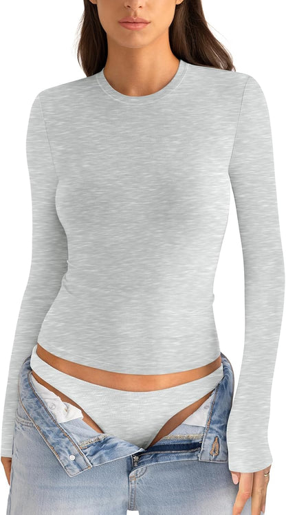 EasyGala Women's Cotton Long Sleeve Crew Neck Fitted Shirt