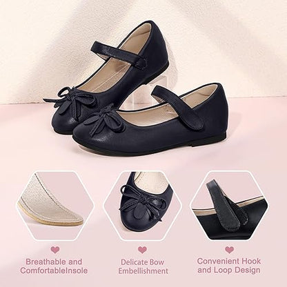 Hehainom Girls Dress Shoes, Flower Toddler/Little Kid Girl Shoes, Bowknot Mary Jane Ballerina Flat Shoes for School Party