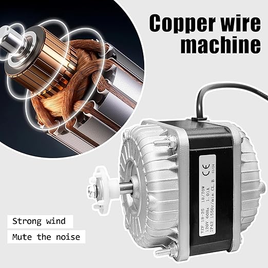 YZF18-25 Fan AC Motor(Copper Wire)120V 60HZ 18W 1.01A,YZF18-25 Shaded Pole Motor,with Single Phase, 4 Shaded Poles 1550 rmin,Suitable for Condenser, Evaporator, Radiator and Other Cooling Equipment