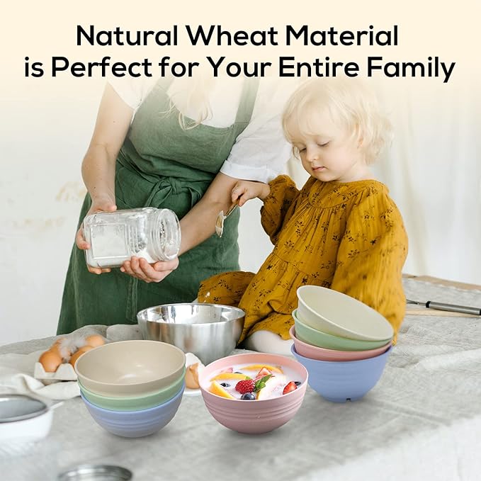 Numkey 26 oz Set Of 4 Salad bowls Small wheat straw bowls for kitchen Soup bowls Breakfast cereal bowl Unbreakable Lightweight DishwasherMicrowave safe BPA Free (Beige)