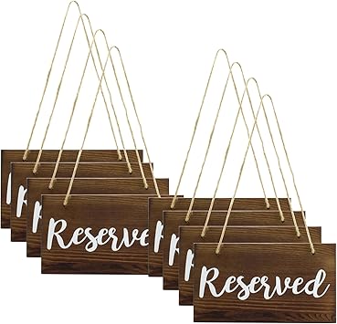 8 PCS Hanging Wooden Reserved Signs Rustic Reserved Seating Signs for Weddings Special Events Reserved Signs for Wedding Chairs Reserved Chair Hanging Sign for Church Pews Restaurant Chairs Doorways
