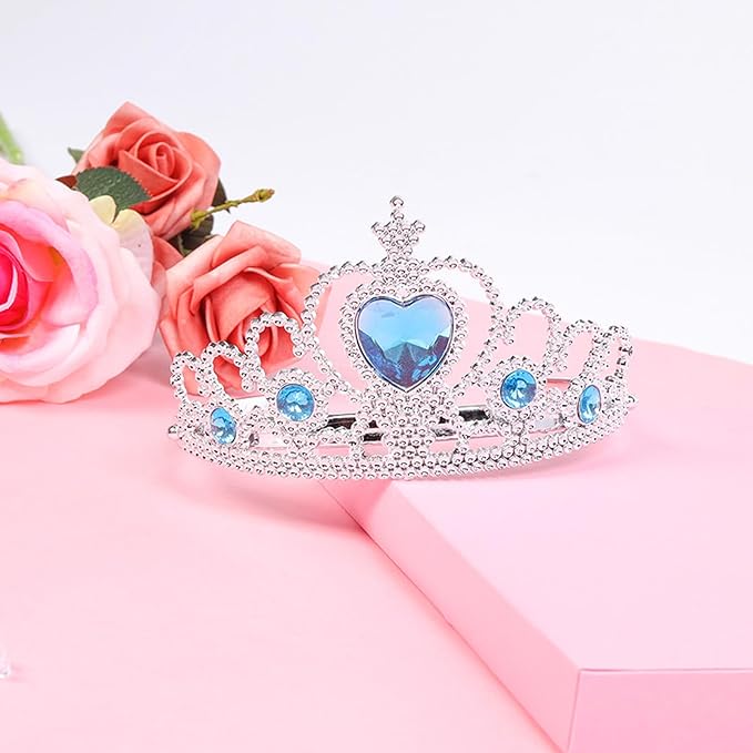 4Pcs Princess Dress Up Accessories, Elsa Dress Up Party Accessories Set for Princess Costume Elsa Crown Wand for Girls