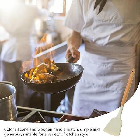 Silicone Soup Ladle - Silicone Spatula, Spatula Wood Handle  Silicone Cooking Utensils Heat Resistant, Non-stick Kitchen Spatula Slotted Turner, Kitchen Utensil Spatula for Baking Mixing Grilling