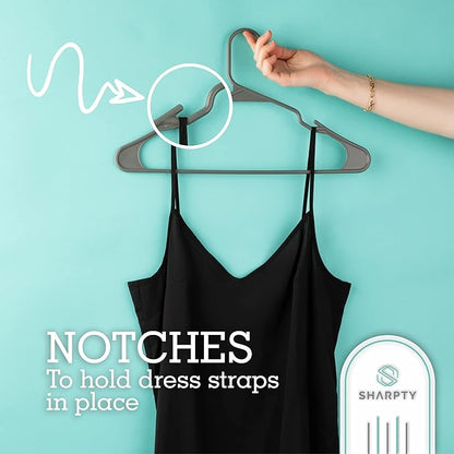 Sharpty Plastic Hangers Clothes Hangers for Clothing, Closet, Coats  Shirts - Notched, Durable, Thick, Tough  Space Saving - for Everyday Standard Use, Room Essentials  Basics - 20 Pack - Grey