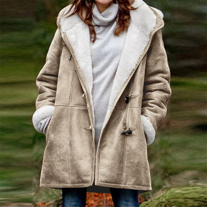 Womens Sherpa Lined Jackets Fashion Winter Fuzzy Fleece Hoodie Sweatshirt Casual Soft Cozy Horn Button Down Coats.
