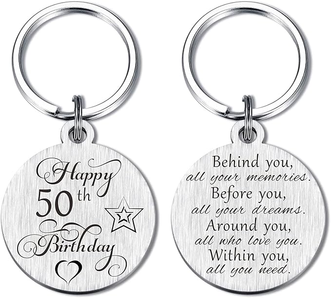 Laluminter Happy Birthday Gifts Keychain Presents for Girls Women Boys Men, Double Sides Engraved