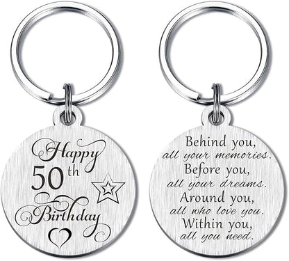 Laluminter Happy Birthday Gifts Keychain Presents for Girls Women Boys Men, Double Sides Engraved