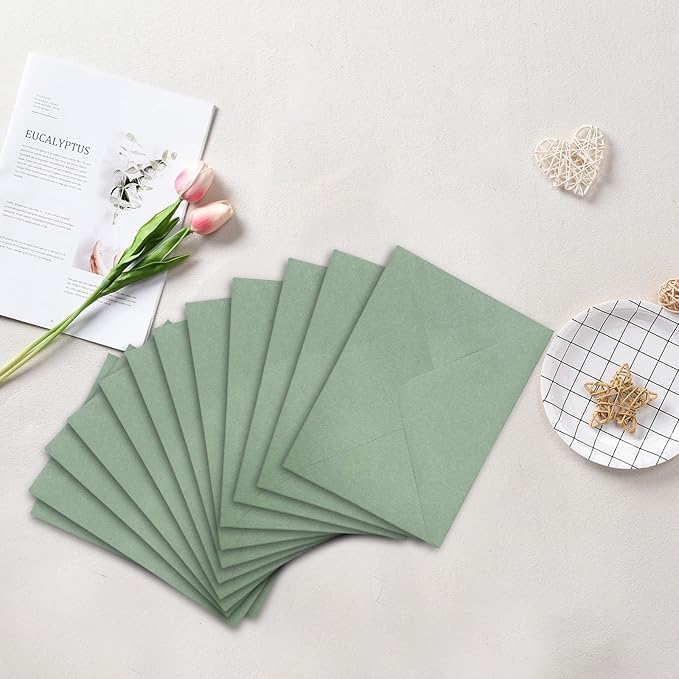 50 Packs Sage Green A7 Envelopes for Invitations, Ribetween 5x7 Envelopes with V Flap, Great for Graduation, Baby Shower, Birthday, Festival, Handmade card, Mailing, Wedding, and Greeting Cards