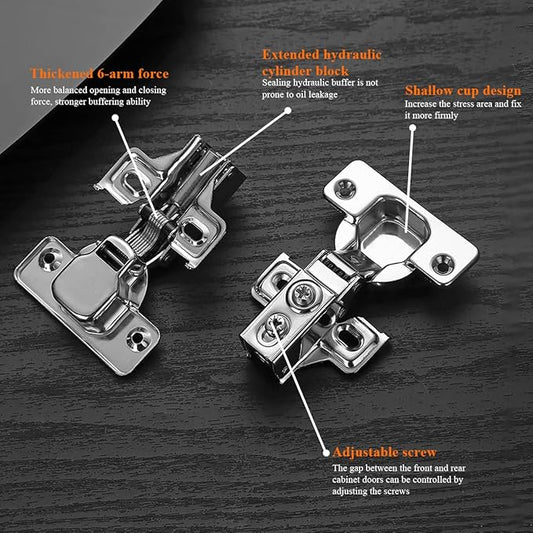 Cabinet Hinges 2 Pack (1 Pair), Evanda Stainless Steel Overlay Soft Close Hinges for Kitchen Cabinets, 12 inch Self Closing Door Hinges with Mounting Screws, Damper-3 Way Adjustability