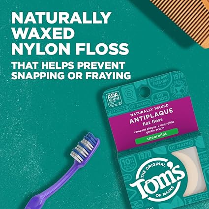 Tom's of Maine Naturally Waxed Antiplaque Flat Dental Floss, Spearmint, 32 Yards