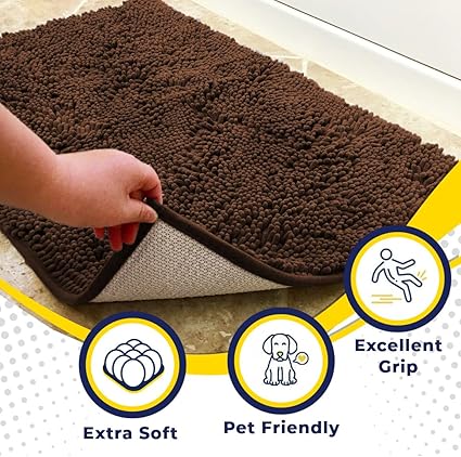Muddy Mat Shown on TV  Super Absorbent Microfiber Dog Door Mat for Muddy Paws, Non-Slip Washable Pet Rug, Quick Dry Chenille Entryway Carpet, Machine Washable Indoor Outdoor mat, Brown 59"x24"