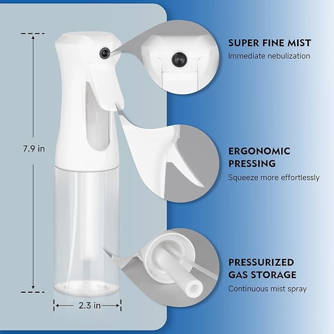 Continuous Spray Bottle for Hair, 1Pack White 6.8oz Mister Spray Bottle, Hair Spray Bottles for Hairstyling, Cleaning, Plants, Pets, Salons & More