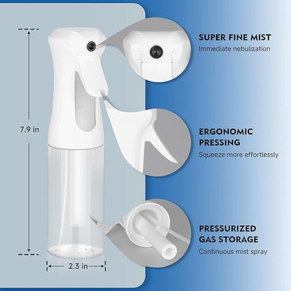 Continuous Spray Bottle for Hair, 1Pack White 6.8oz Mister Spray Bottle, Hair Spray Bottles for Hairstyling, Cleaning, Plants, Pets, Salons & More