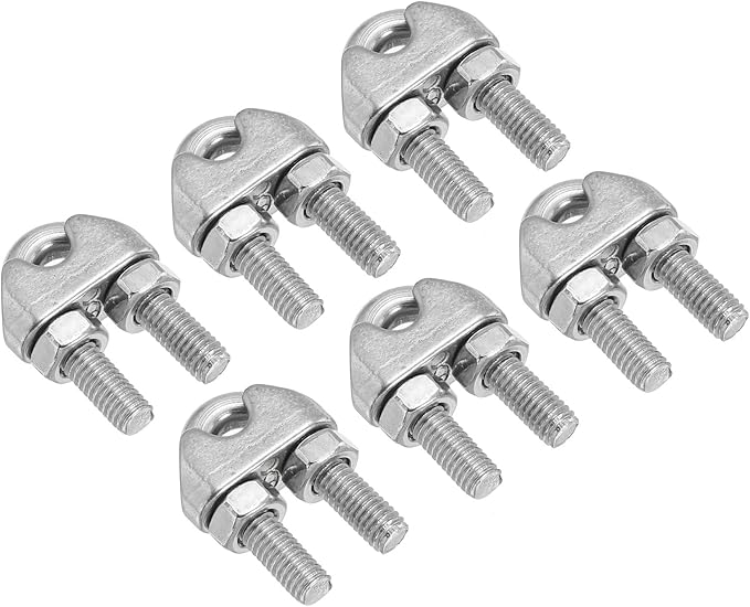 PATIKIL 14"  6mm Wire Rope Cable Clip Clamp, 6Pcs M6 304 Stainless Steel U Bolt Saddle Fastener for Rigging Railing, Silver Tone