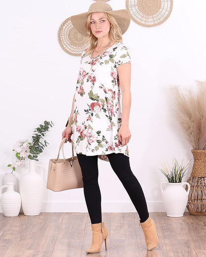 Popana Short Sleeve Tunic Tops to Wear with Leggings Made in USA Short Sleeve Shirts for Women - Loose Fit Womens Summer Tops