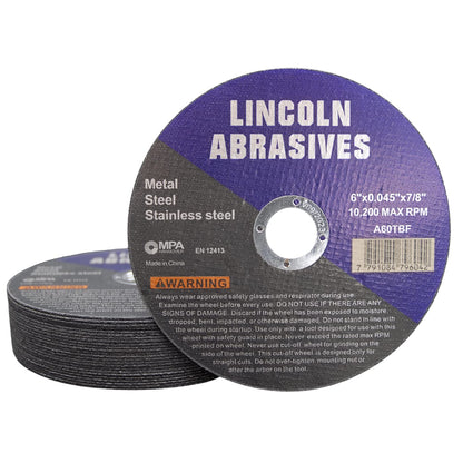 9 Pack 6" Cut-Off Wheels Lincoln Abrasives .045" Metal & Stainless Steel