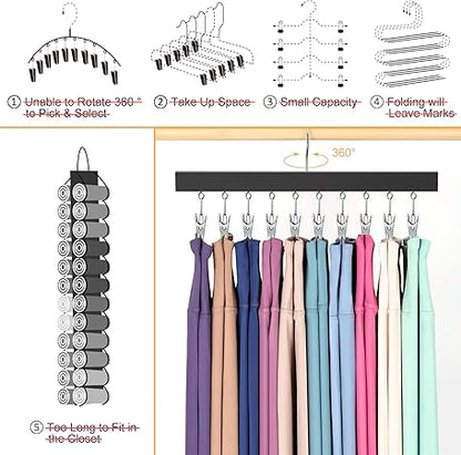 Legging Organizer for Closet, Pants Hangers with Clips Holds 20 Leggings, Jeans, Hats, Shorts, Socks, 360 Rotating Space Saving Hanging Clothes Organizer for Closet Organizers and Storage 2Pcs