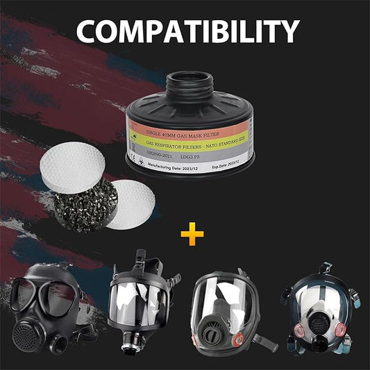 Gas Mask Filter - 40mm Gas Mask Filters for Gas Mask - Single 40mm Activated Carbon Filter for Chemicals Vapors Gases Dust Paint Welding Industry 10-Year Shelf Life