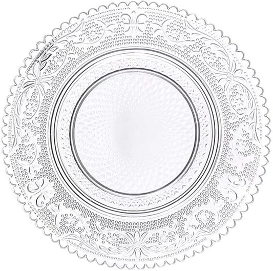 Bowls Vingate Creative Embossed Glass Plate Round Transparent Fruit Tray Home Kitchen Cake Dried Fruit Salad Plate (Size :  10"620g)
