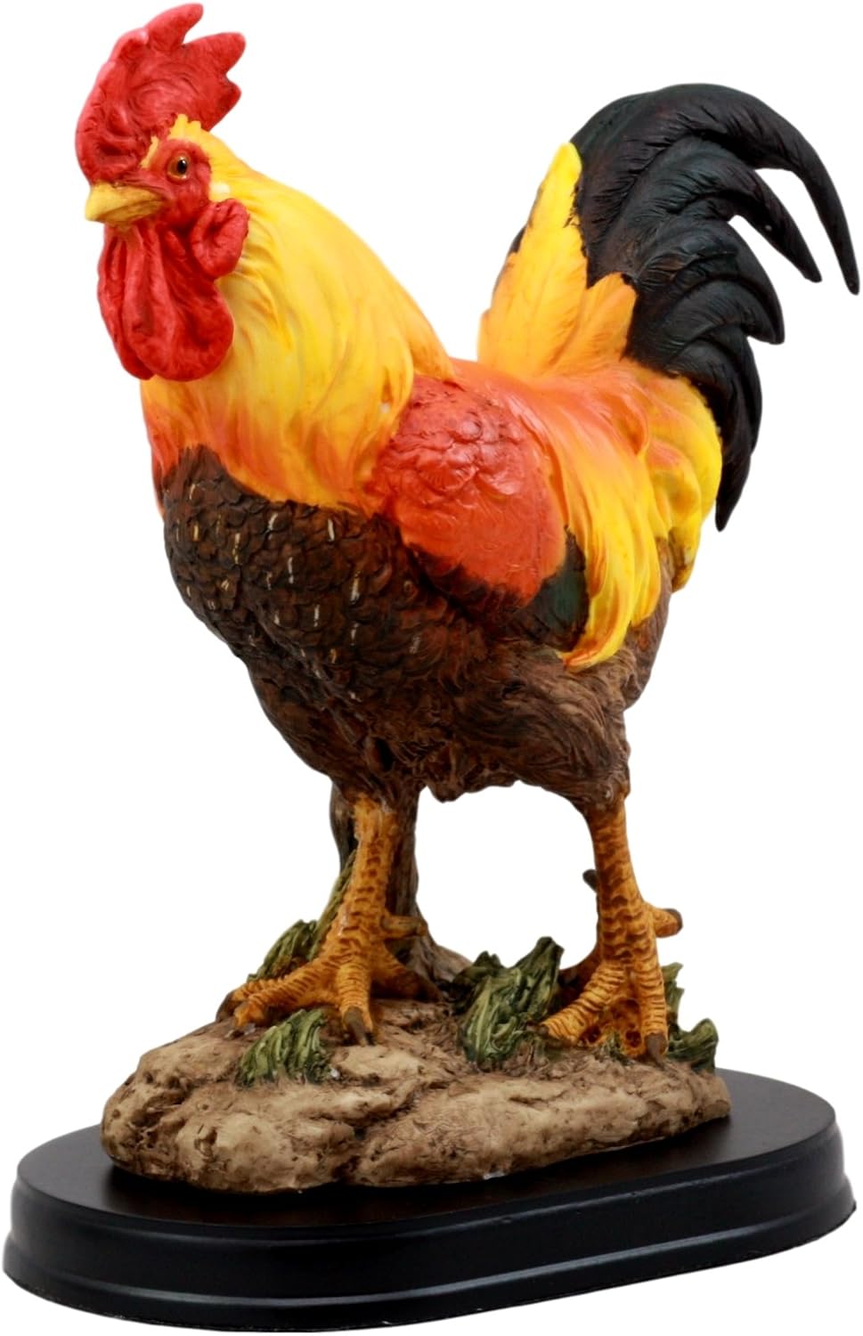 Proud Country Chicken Rooster Statue with Base 7.5" Tall Resin Sculpture in Vivid Colors