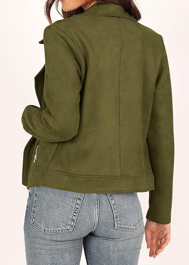 KIRUNDO Womens Faux Suede Jacket 2024 Fall Winter Clothes Casual Zipper Cropped Coat Bomber Biker Moto Jackets Outwear