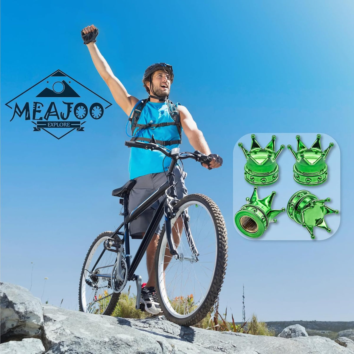 4PCS Crown Tire Valve Stem Caps, with O Rubber Ring, Tire Air Valve Cap Plastic with Brass Core, Universal Cars, SUV, Trucks, Bikes, Motorcycles, Bicycles (Green)