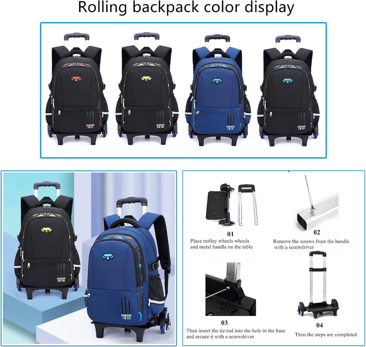 Mfikaryi Solid Color Elemetary Rolling Backpack,Camo Prints Kids Wheeled School BookBag,Backpack with wheels for boys