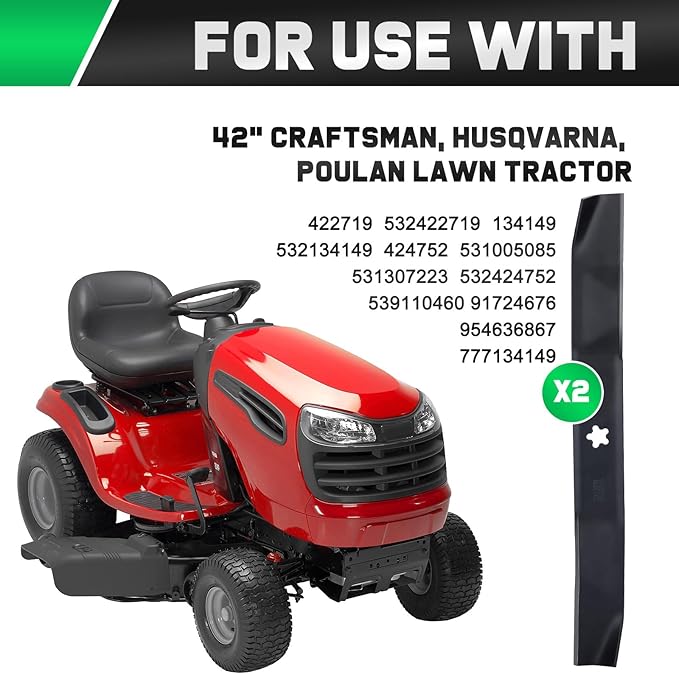 134149 42" Mulching Blade for Craftsman LT2000 LT1000 YS4500 Replace 422719 532134149 Husqvarna Poulan Pro 42 inch Deck Riding Lawn Mower 5 Point Star (2 Pack)