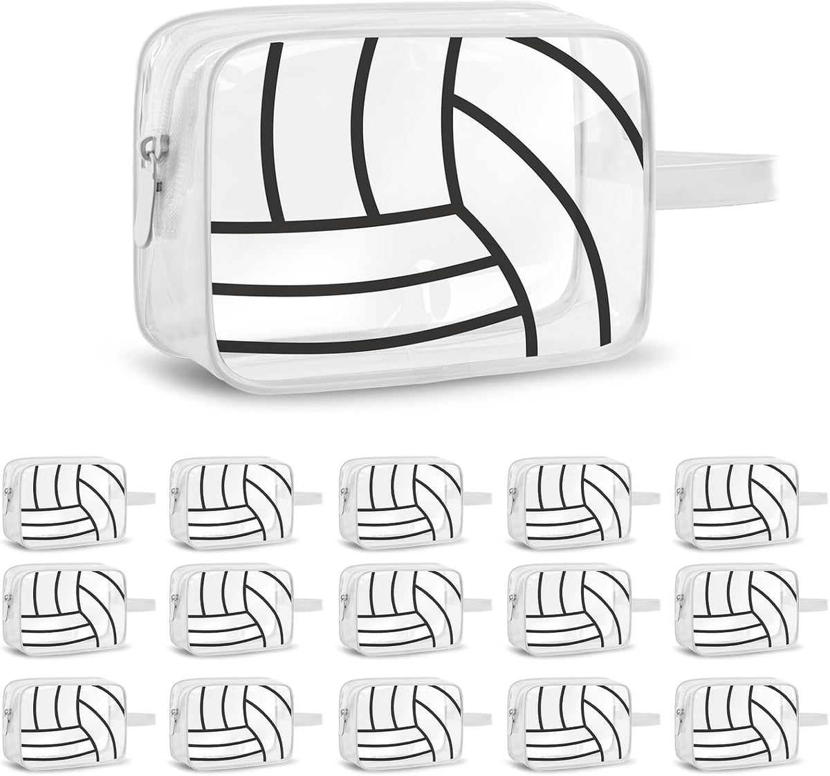 16PCS Volleyball Cosmetic Bag - Waterproof Volleyball Clear PVC Travel Bag,Volleyball Gift Accessories Bags Goodie Snack Makeup Bag,Toiletry Zipper Pouch Organizer,Softball Team Gifts for Team Player