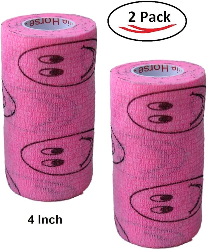 Vet Wrap Wrap Tape (Pink with Smiles) (2 Pack) (2 Inch x 15 feet) Self Adhesive Adherent Adhering Cohesive Flex Self Stick Bandage Grip Roll Dog Cat Pet Horse