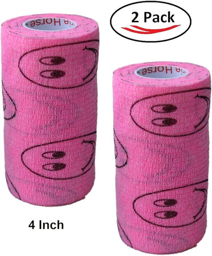 Vet Wrap Wrap Tape (Pink with Smiles) (2 Pack) (2 Inch x 15 feet) Self Adhesive Adherent Adhering Cohesive Flex Self Stick Bandage Grip Roll Dog Cat Pet Horse