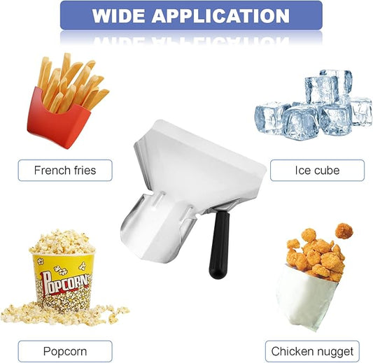French Fry Popcorn Scoop Scooper, Stainless Steel Popcorn Scoop, Quick Fill Tool for Chip Popcorn Bagger Bags, Multipurpose Utility Scooper for Popcorn Machine Ice Candy Snacks Desserts