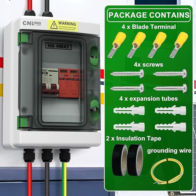Solar Disconnect Switch 40 Amp DC 500V Circuit Breaker with Lightning Surge Protector Arrester and IP65 Breaker Box for Outdoor Solar Panel System
