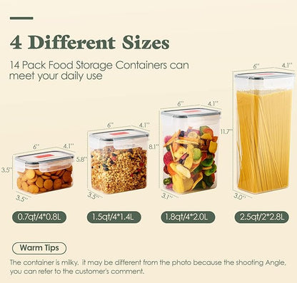 14 Pack Food Storage Containers With Lids Airtight Dry Plastic Kitchen Containers For Pantry Organizing Canisters BPA-Free
