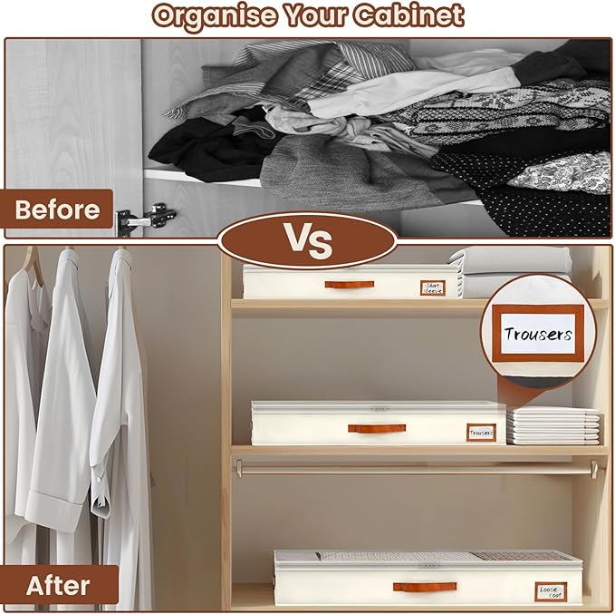 2pcs Under Bed Storage Containers, 58L Under Couch Storage Bins Organization Foldable Underbed Storage Bags for Clothing, Blankets, Towels, Comforter, Sweaters, Linen Sheets (M)